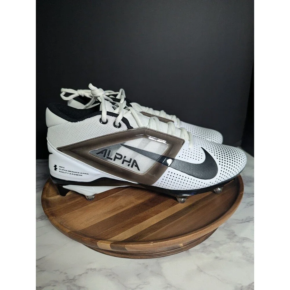 Nike Alpha Menace 4 Pro White Black Cleats Men Size 13.5 HF4555 100